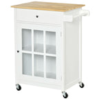 Multiuse saving kitchen cart with drawer, locker and 4 wheels, in white wood, 67x48x86.5cm - white - Borgè