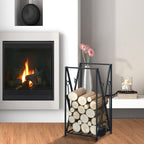 interior and outdoor portal in steel, wood wood for fireplace 46x30x76cm - black - Borgè