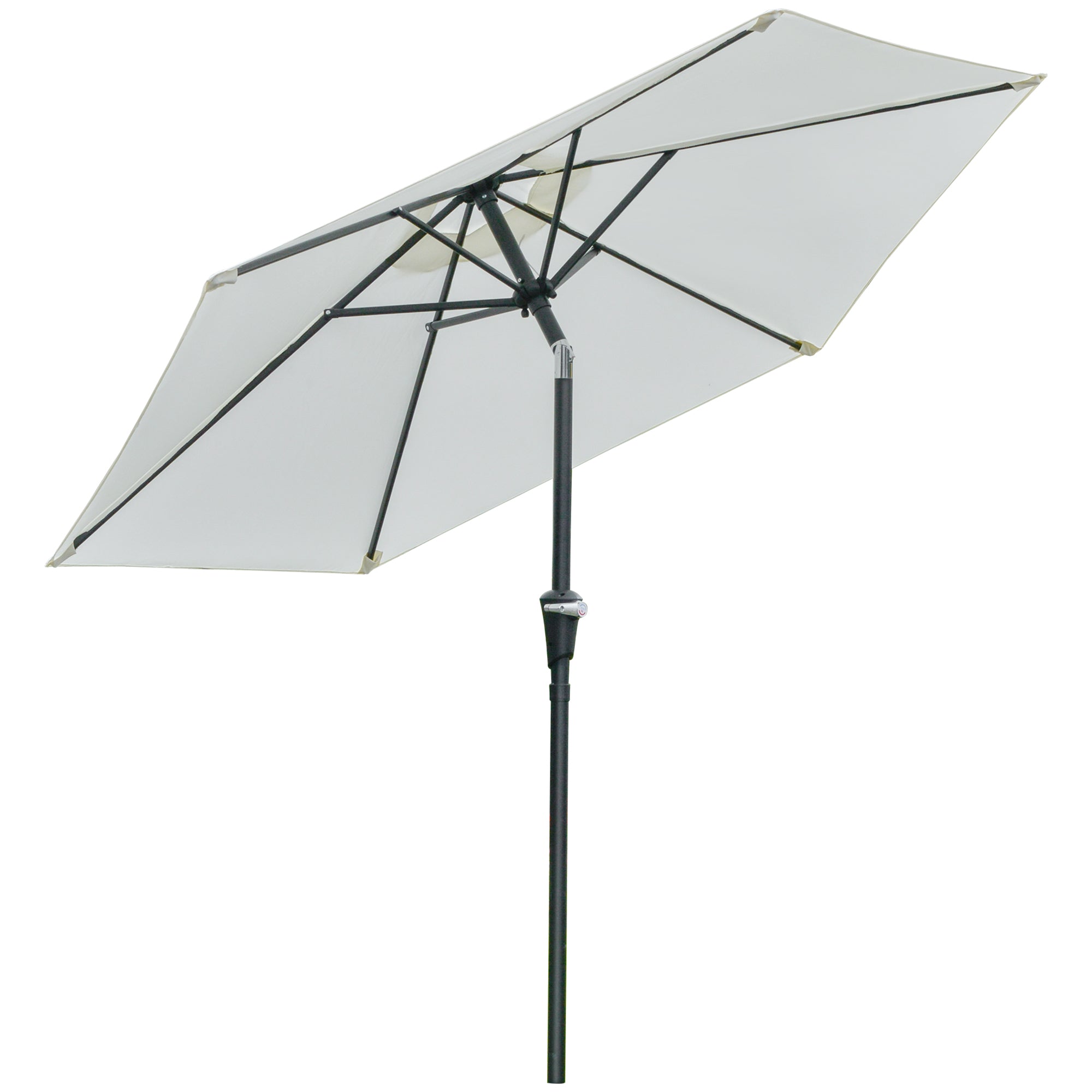 2.3x2.2m Tilting Garden Umbrella with Crank, Metal Pole and 6 Ribs, Cream - Borge' Group Limited