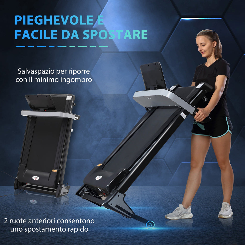 Folding Electric Treadmill Space-Saving, Professional Treadmill with 12 Preset Programs and LCD Screen for Home or Office Training, 1-12km/h, Black - Borge' Group Limited