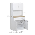 Homcom Kitchen Credenza with 2 doors and wooden drawers, 80x40x180cm, white - Borgè