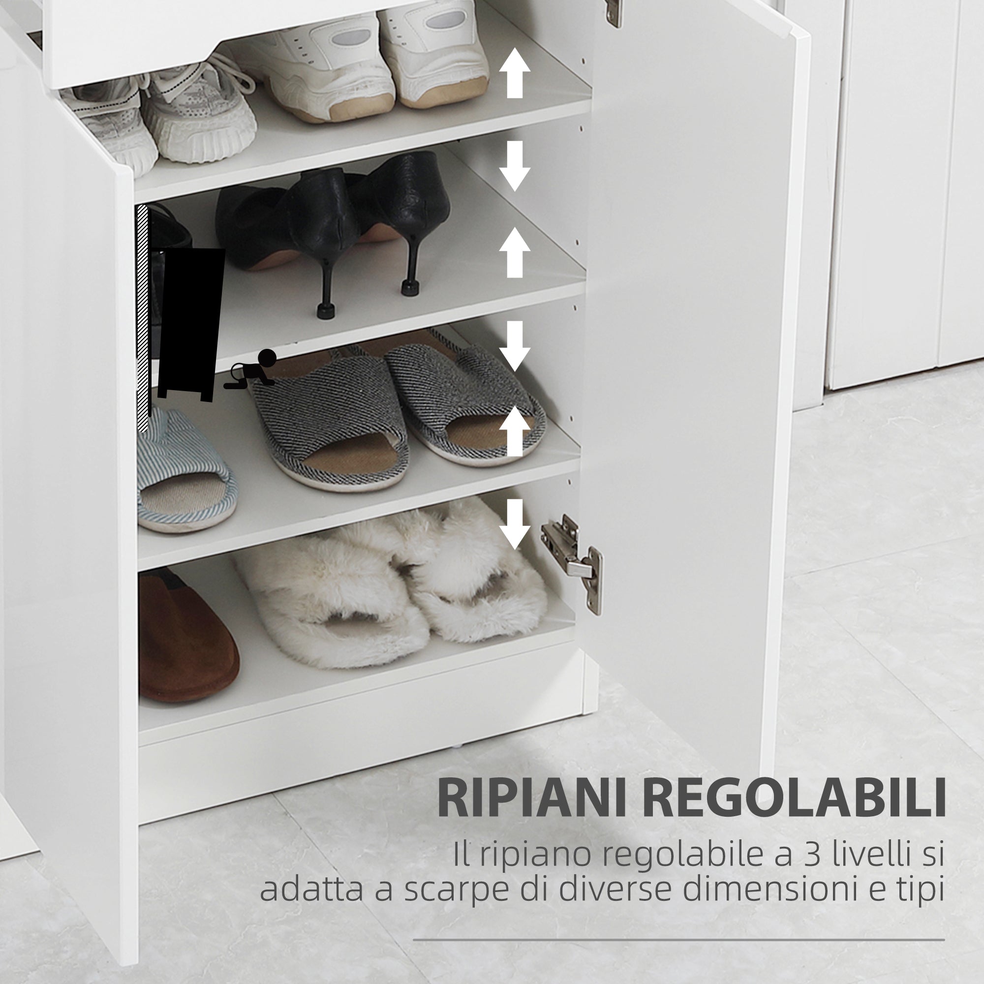 Slim Slim 12 Paia Max for inputs with 3 adjustable shelves and drawer, in white chipboard, 60x32x100 cm - Borgè