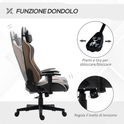 Retlinable gaming chair in 150 ° with rocking function, headrest and lumbar pillow, Grey, Grey - Borgè