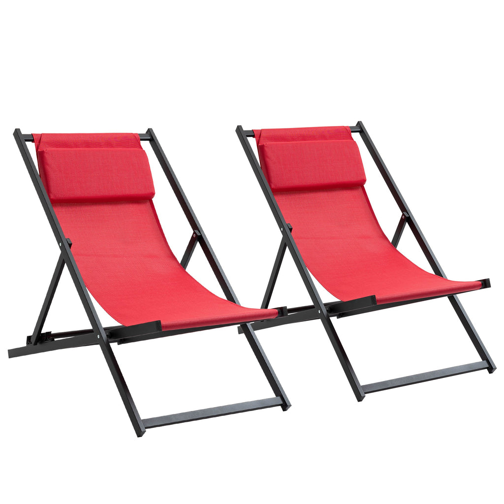 Set of 2 Outdoor Folding and Reclining Deck Chairs in Aluminum, Red, 96.5 x 58 x 91.5cm - Borge' Group Limited