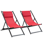 Set of 2 Outdoor Folding and Reclining Deck Chairs in Aluminum, Red, 96.5 x 58 x 91.5cm - Borge' Group Limited