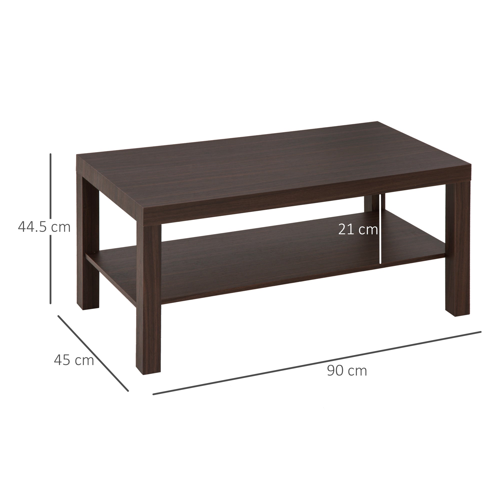 Homcom classic rectangular lounge table with wooden storage shelf 90 Ã— 45 Ã— 44.5cm - Borgè