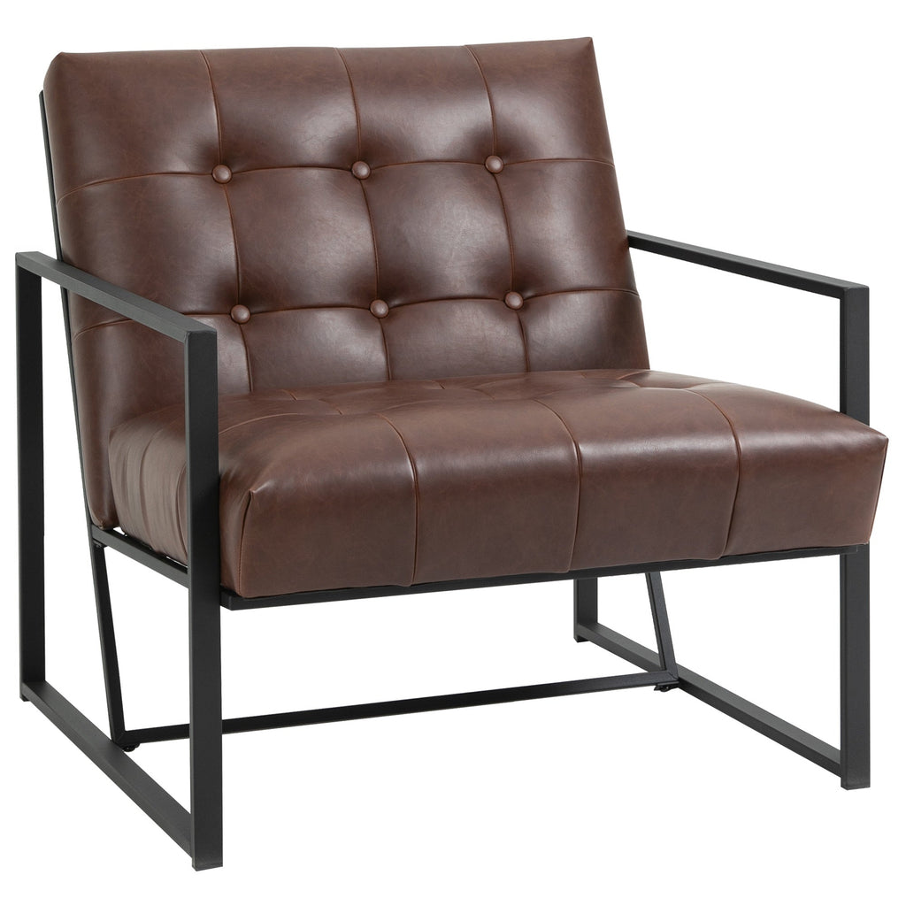 armchair polon style quilted with buttons, modern metal armchair and PU armchair, 75x81x78cm brown - Borgè