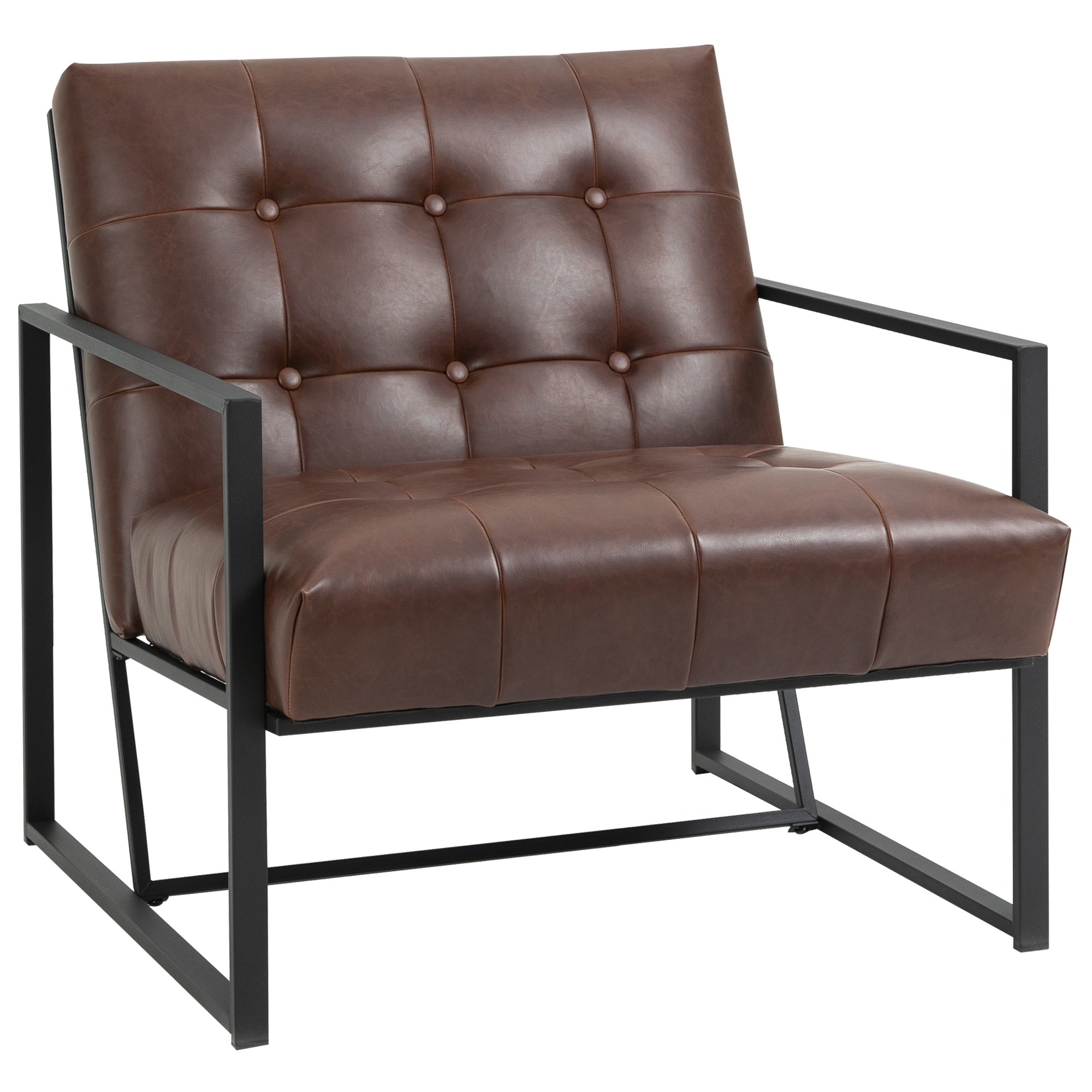 armchair polon style quilted with buttons, modern metal armchair and PU armchair, 75x81x78cm brown - Borgè