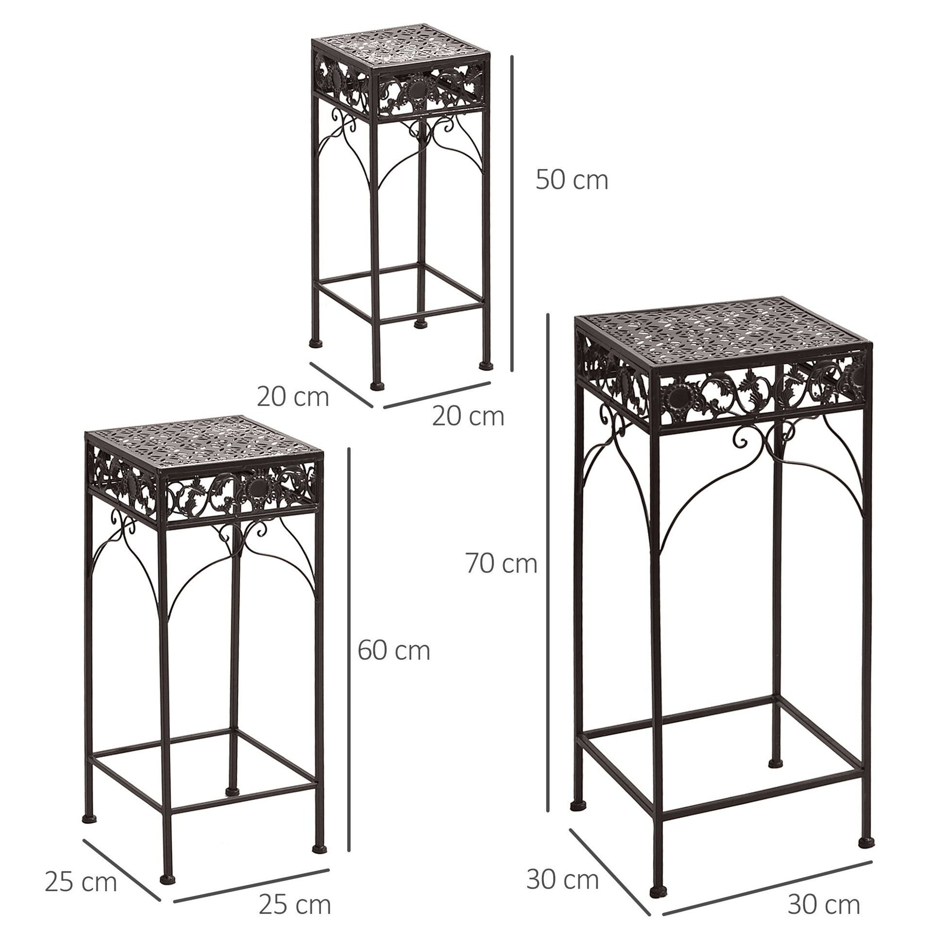 Set of 3 pieces stools support for classic iron plants, brown - Borgè