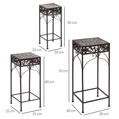 Set of 3 pieces stools support for classic iron plants, brown - Borgè