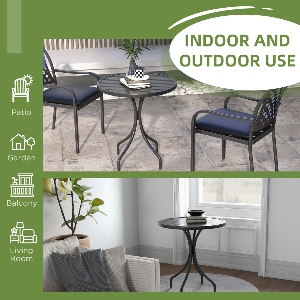 Outsunny round garden table with steel slat top, Ã˜66x71.5cm, black - Borgè