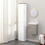 Kleankin Bathroom cabinet with adjustable shelf, 2 closed shelves and a wooden drawer, 30x28x180 cm, white - Borgè