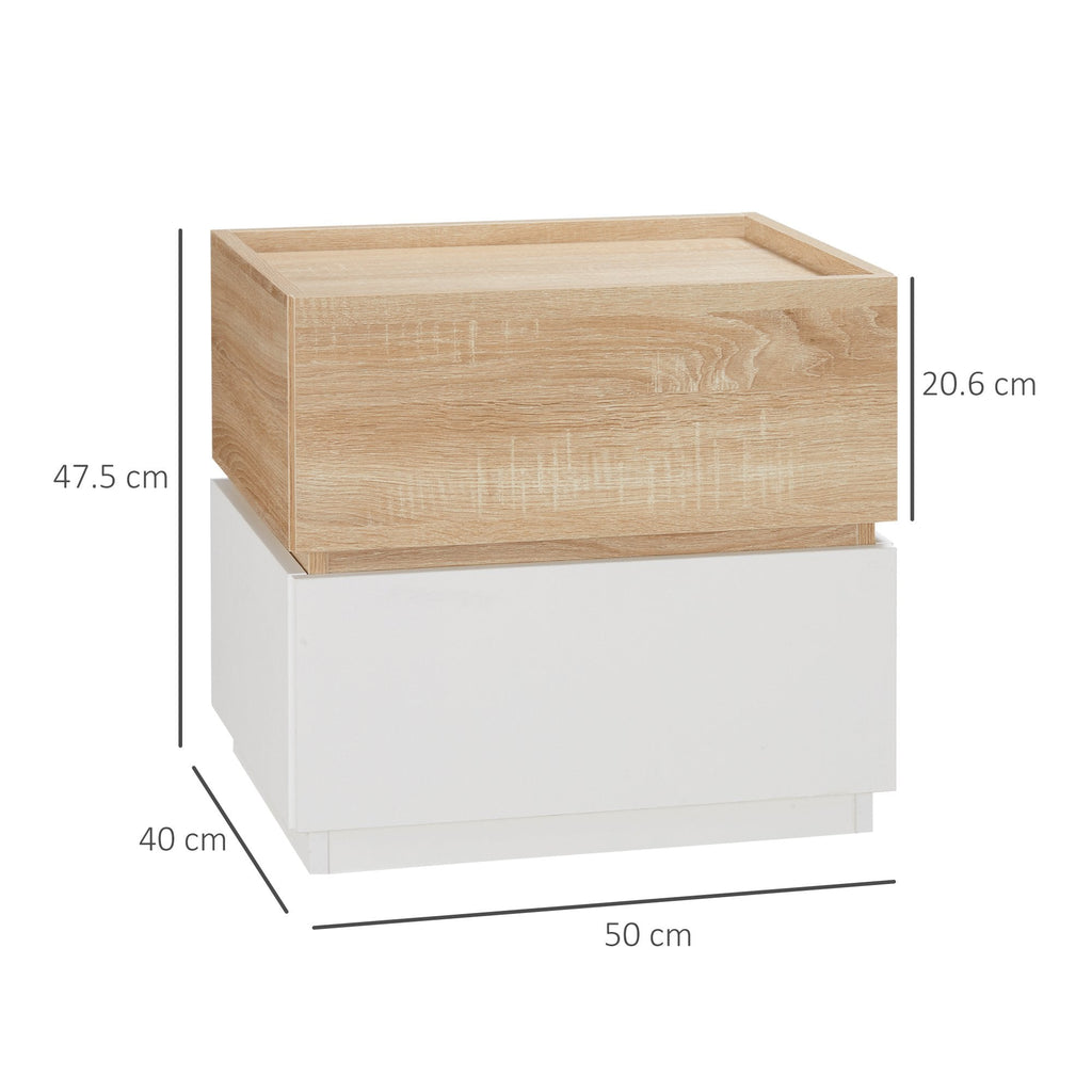 bedside table with 2 wooden drawers, modern and stackable design, 50x40x47.5cm - Borgè