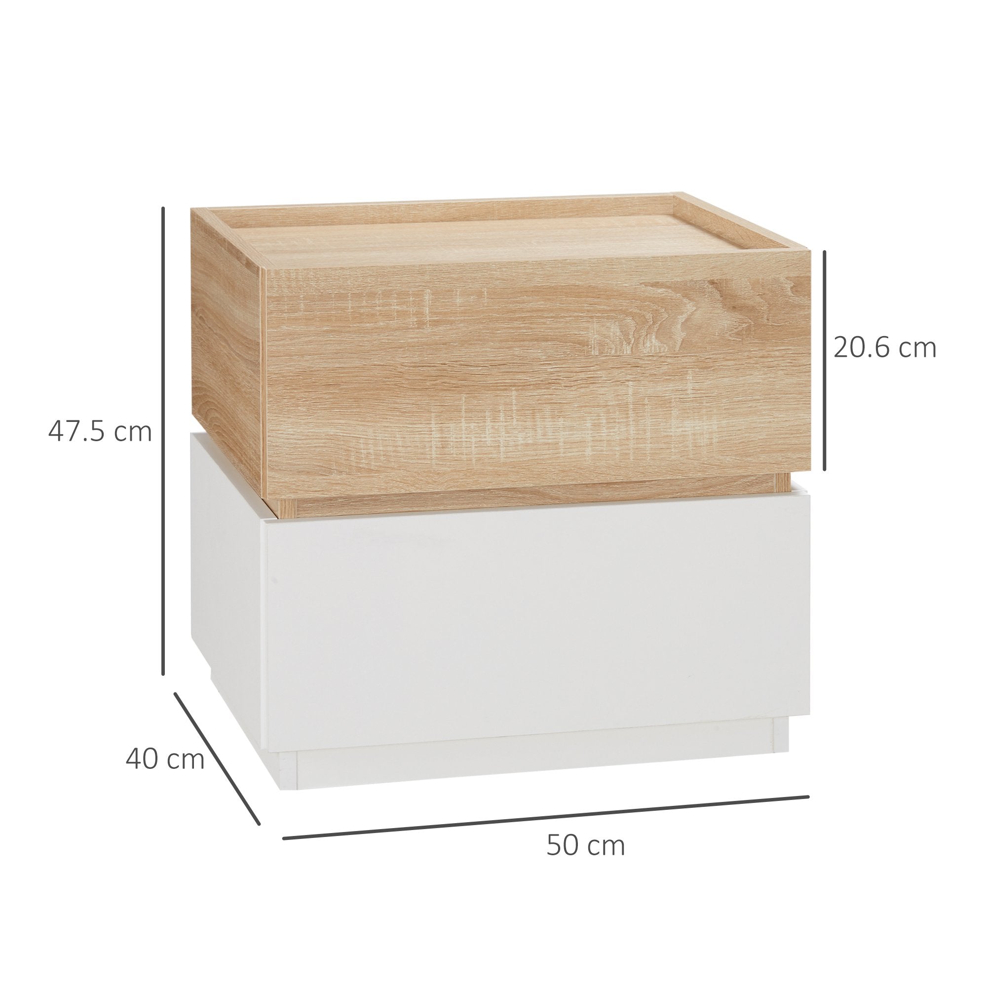 bedside table with 2 wooden drawers, modern and stackable design, 50x40x47.5cm - Borgè