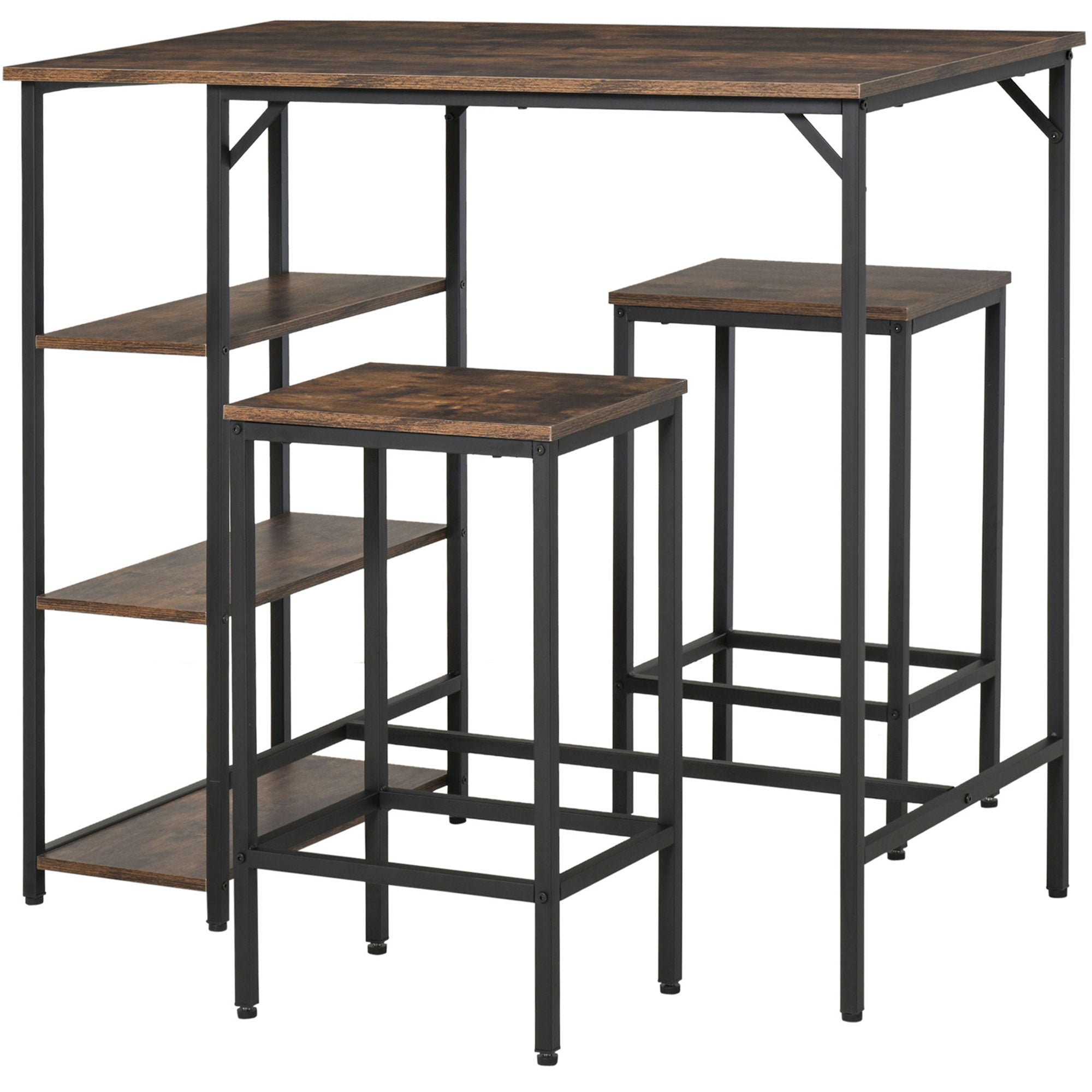 Industrial Style High Table Set with 2 Stools and Shelf in Metal and ...