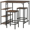 RUSTIC Bar with 2 Stools set | Shelf in Metal and Rustic Brown Wood - Borgè