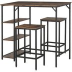 RUSTIC Bar with 2 Stools set | Shelf in Metal and Rustic Brown Wood - Borgè