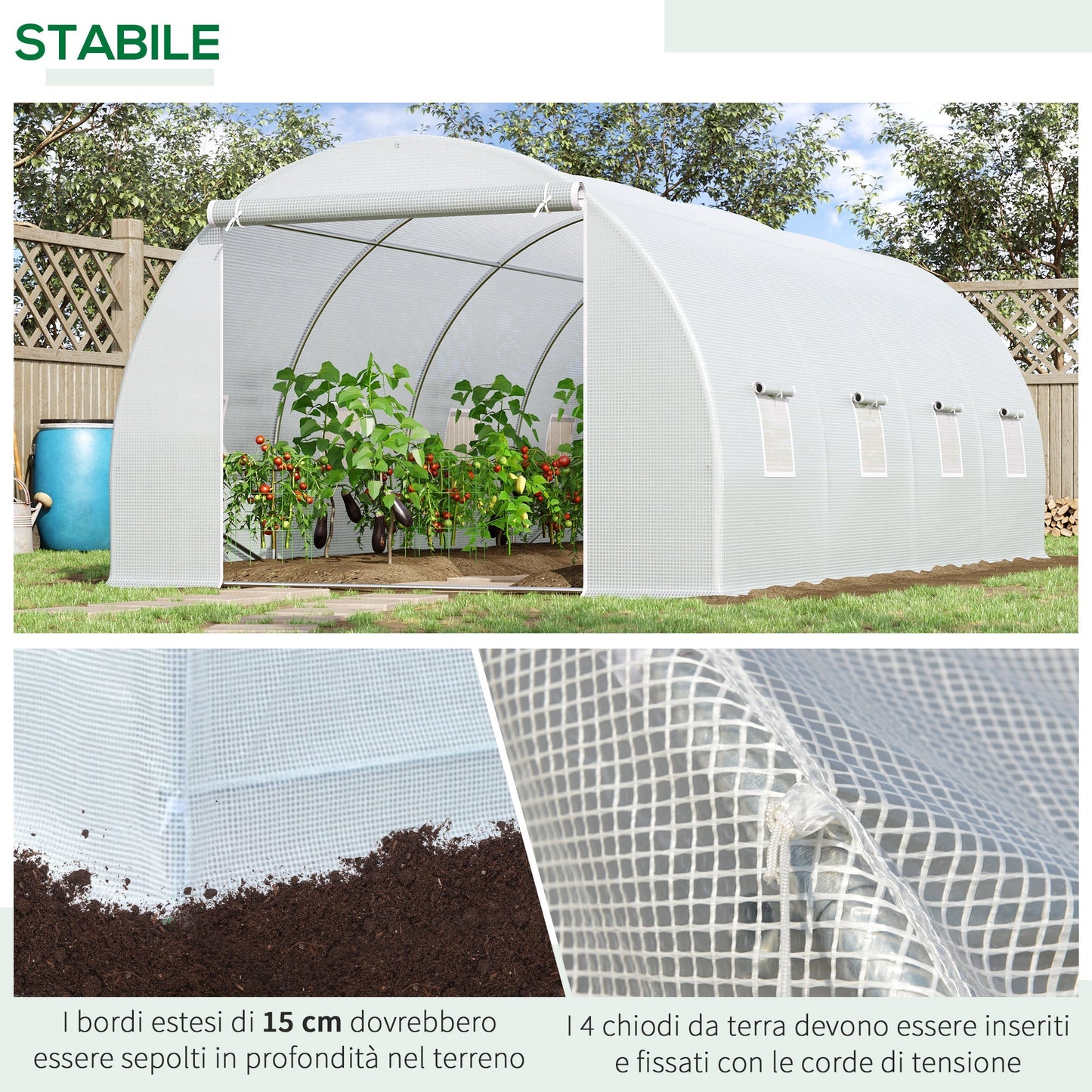 Outsunny 4.5x3x2m Tunnel Greenhouse for Vegetable Garden with Sloping Roof in PE and Steel Pipes Dark Green - Borgè