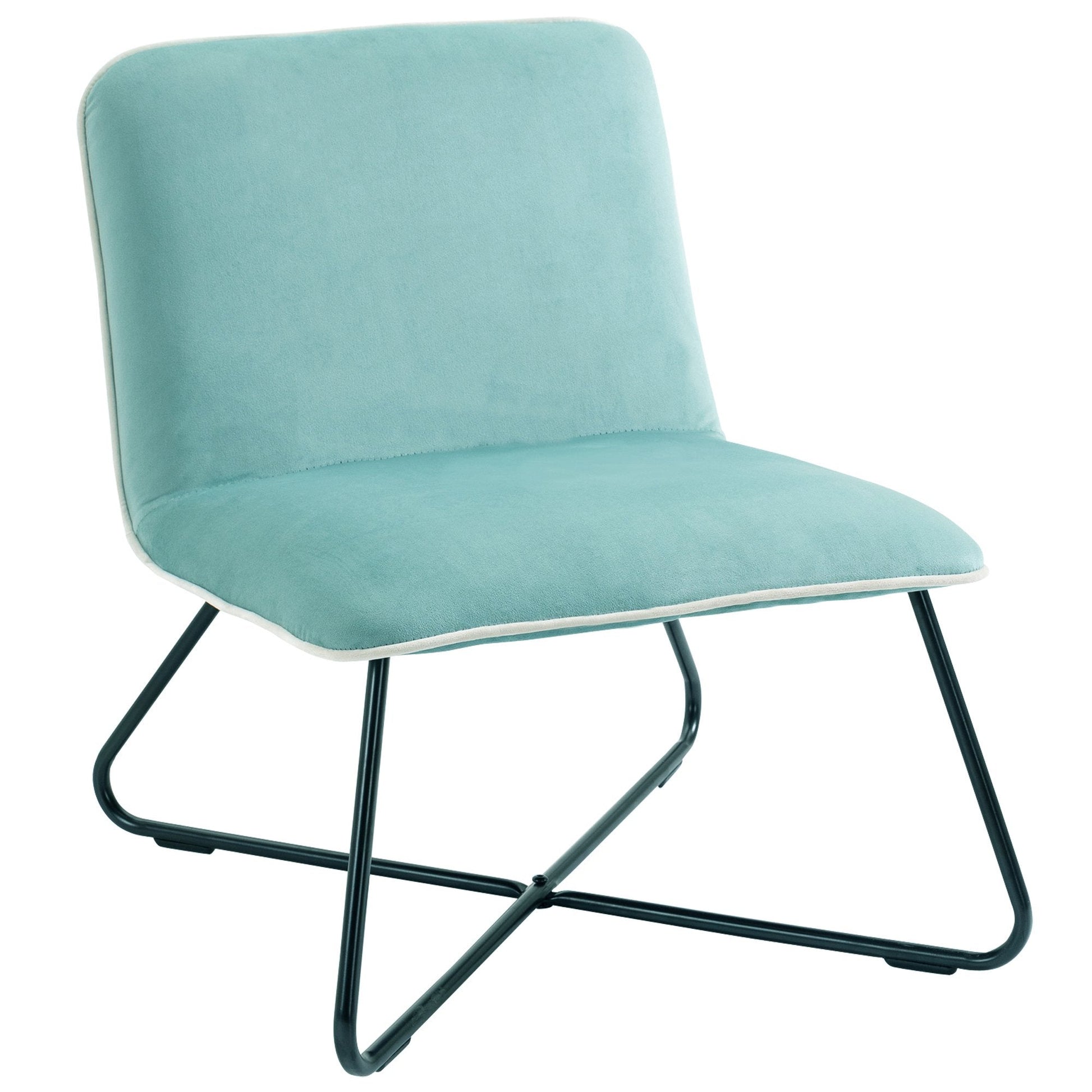 Velve in Nordic style velvet without armrests, chamber armchair with crossed metal base, 55x69x68cm, green - Borgè