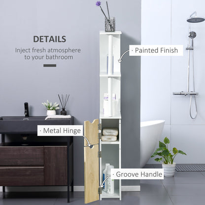 Kleankin Bathroom column with 2 shelves and 2 cabinets, high saving mobile 15.2x29.8x118cm, white and wood - Borgè