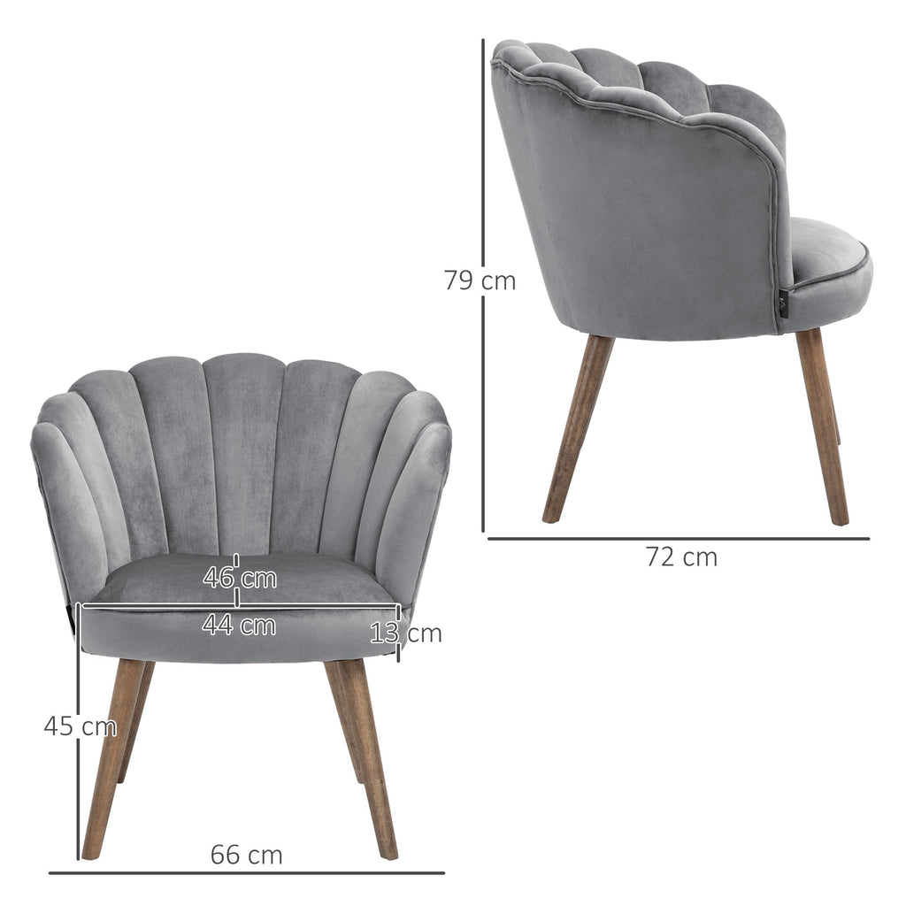 GREYISH | Shell Armchair in Grey Velvet | 66x72x79cm - Borgè