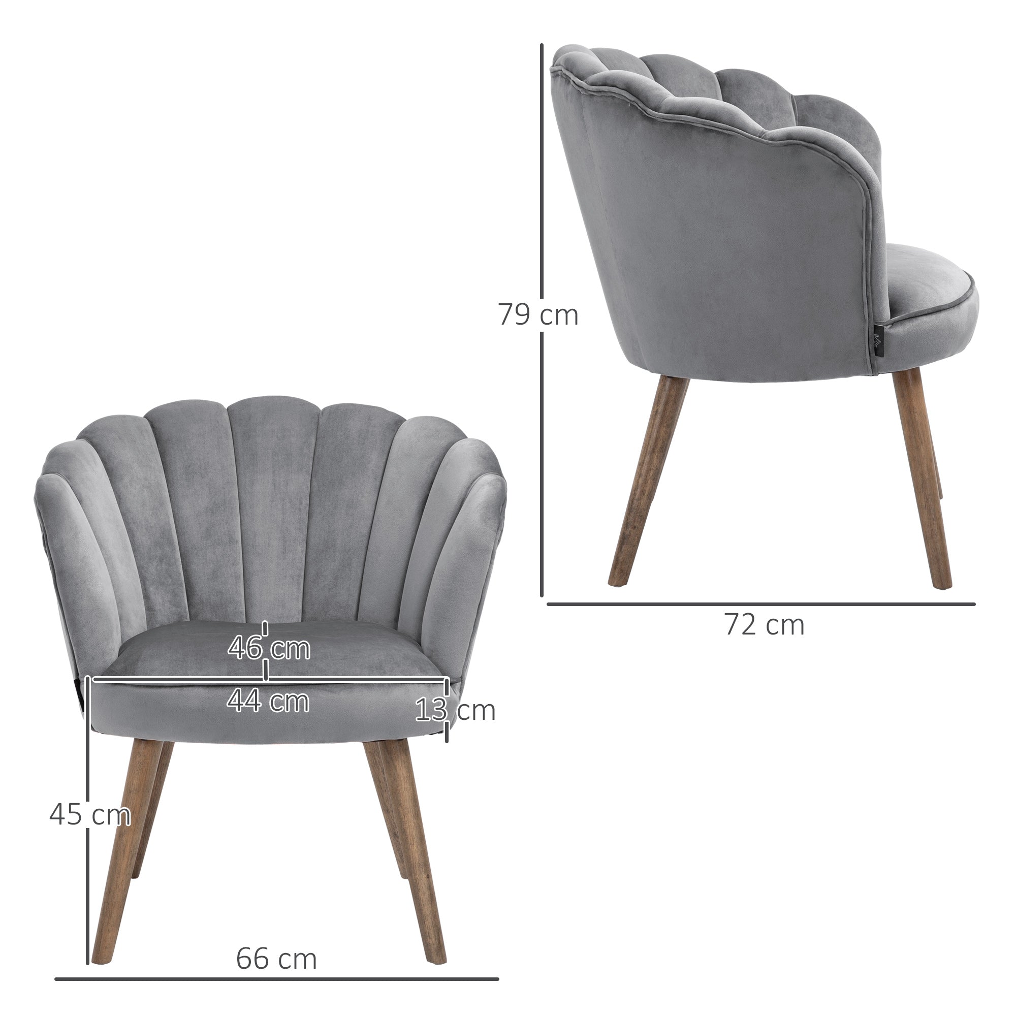 GREYISH | Shell Armchair in Grey Velvet | 66x72x79cm - Borgè