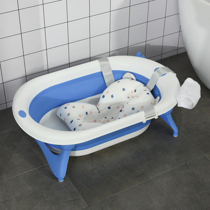 Folding bath tray for children 0-3 years with temperature and pillow indicator, 81.5x50.5x23.5 cm, blue - Borgè