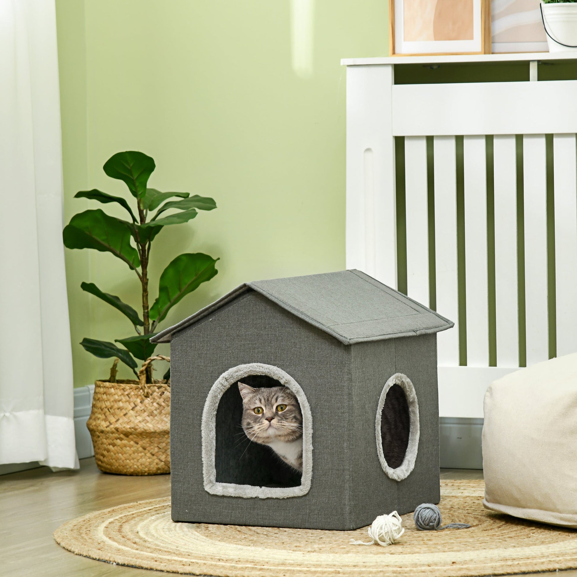 PAWHUT Cats for cats with washable cushions 2 entrances, 39x43.5x40.5cm Grey - Borgè