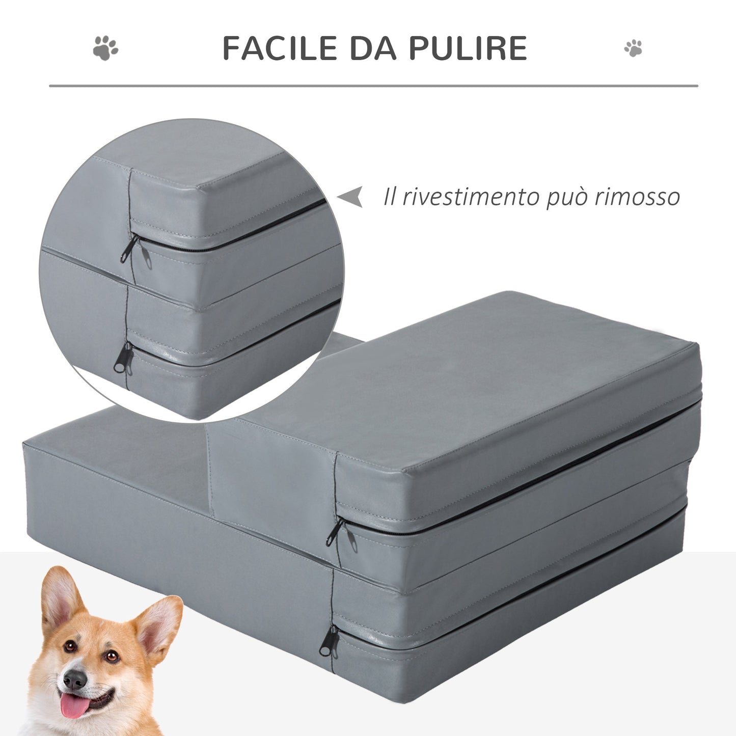 Pawhut Scaletta for Dogs Materassine 2 In 1 in PU and Gum 45x39x20cm Grey - Borgè