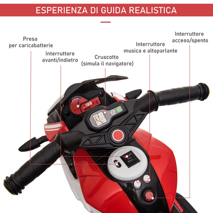 electric motorcycle for children 3-5 years max. 25kg with lights, music, 6v battery and 3km/h speed, 86cmx42cmx52cm red - Borgè