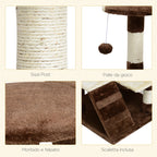 Cat Tree for cats with Scratch Pole and playing ball in Coffee and cream colour, 50x50x132cm - Borge' Group Limited