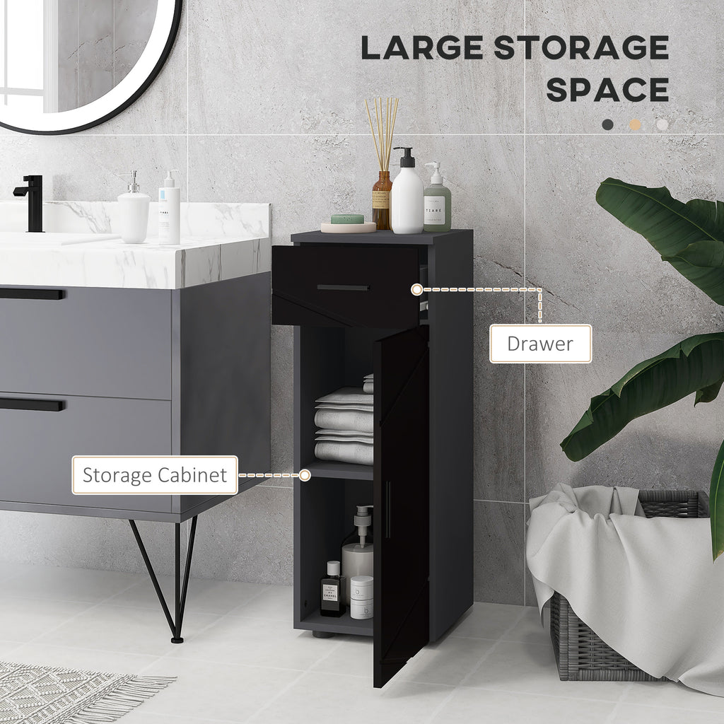 Kleankin Bathroom Cabinet in chipboard with drawer and 2nd levels adjustable, 30x30x82 cm, black and gray - Borgè