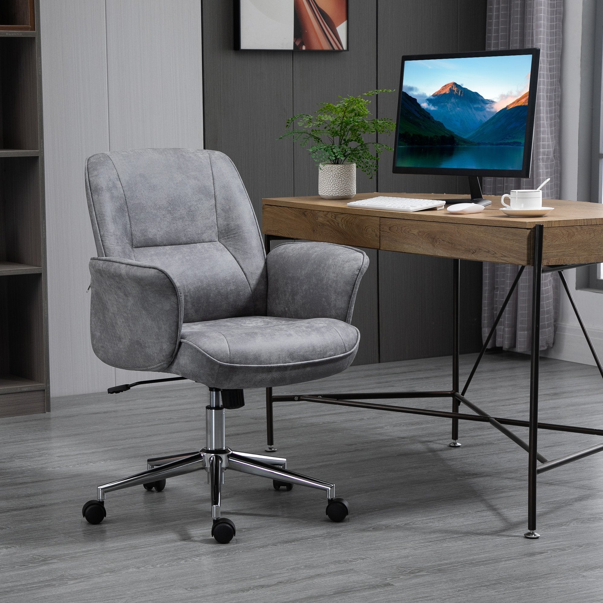 Ergonomic Office Chair Vesting Ergonomic Height Adjustable Microfiber coating, 67x69x92-102cm, clear Grey - Borgè