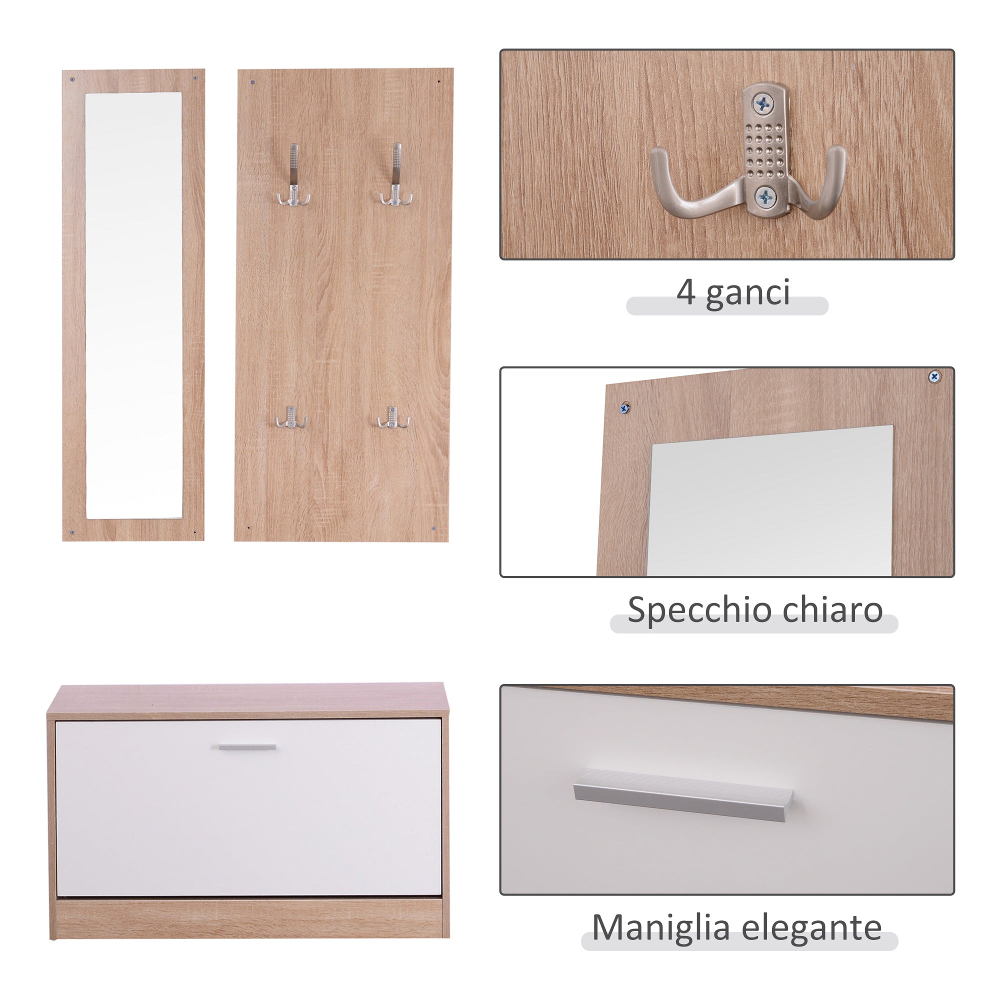 Set 3 pieces SCANDLE HAPPENDIBITS Mirror Wardrobe Wardroba in Wooden, 80x27x46.5cm - Borgè