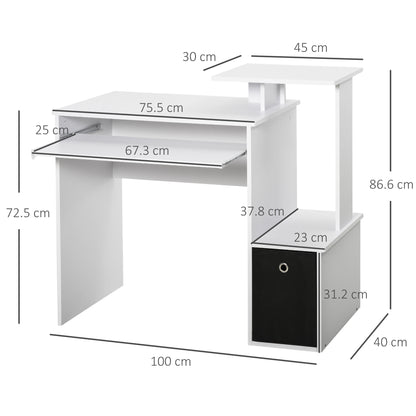 Modern Desk Winer With Keyboard and Fabric Drawer, 100x40x86.6cm, Black and White