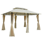 ROMA | 3x4m Garden Gazebo with Curtains and 2-Tier Roof Cream White - Borge' Group Limited