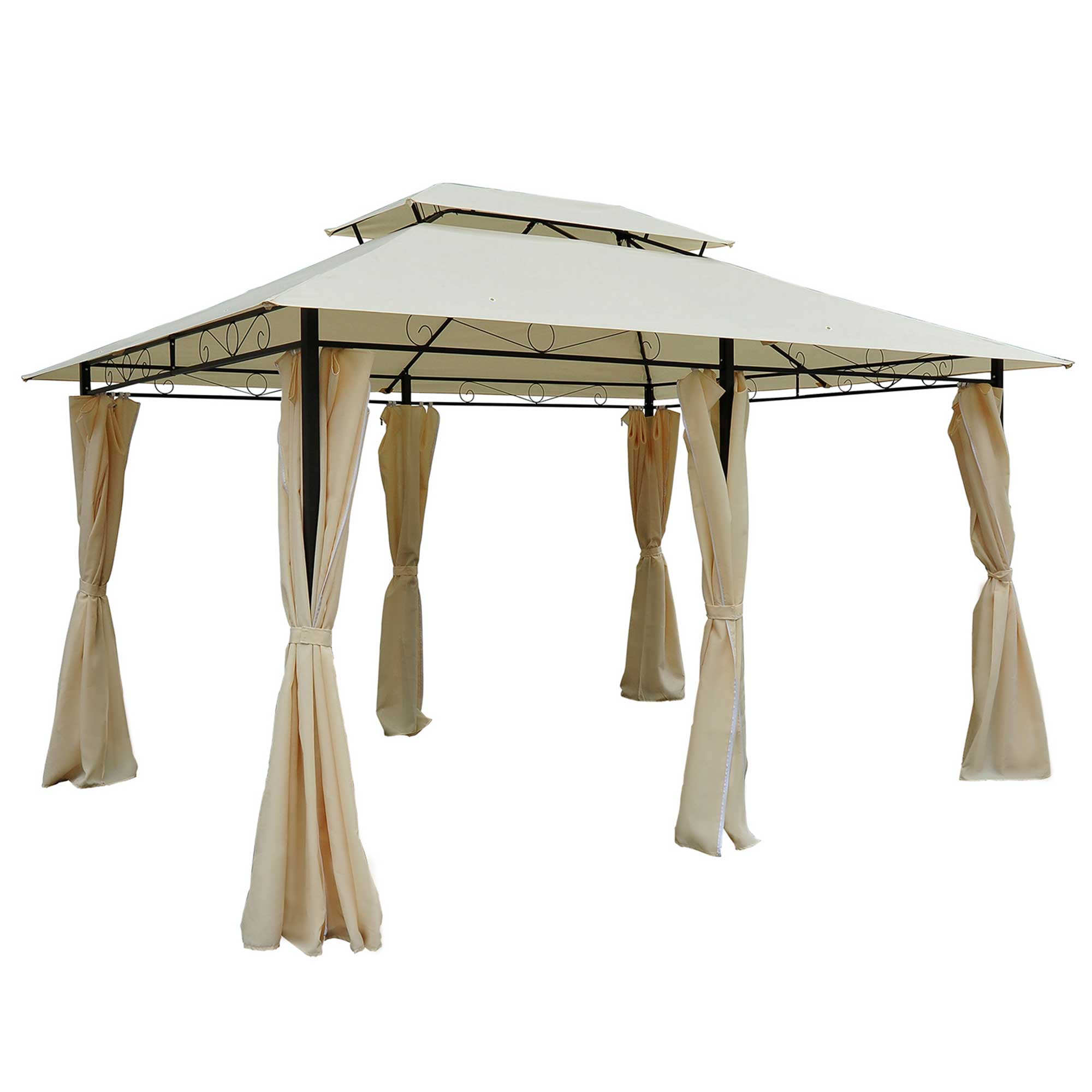 ROMA | 3x4m Garden Gazebo with Curtains and 2-Tier Roof Cream White - Borge' Group Limited