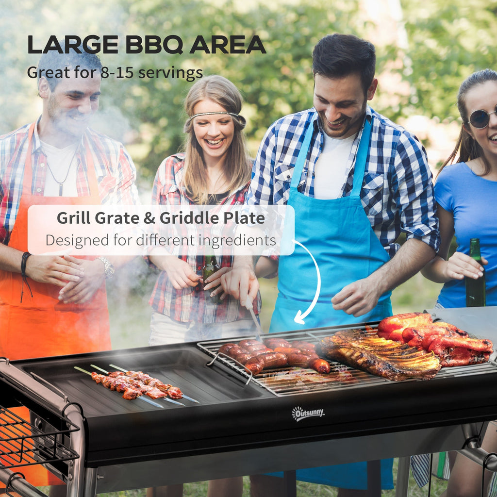 Charcoal Barbecue with Grill and Cooking Plate, Basket and Shelves, 96x61x72cm, Black - Borge' Group Limited