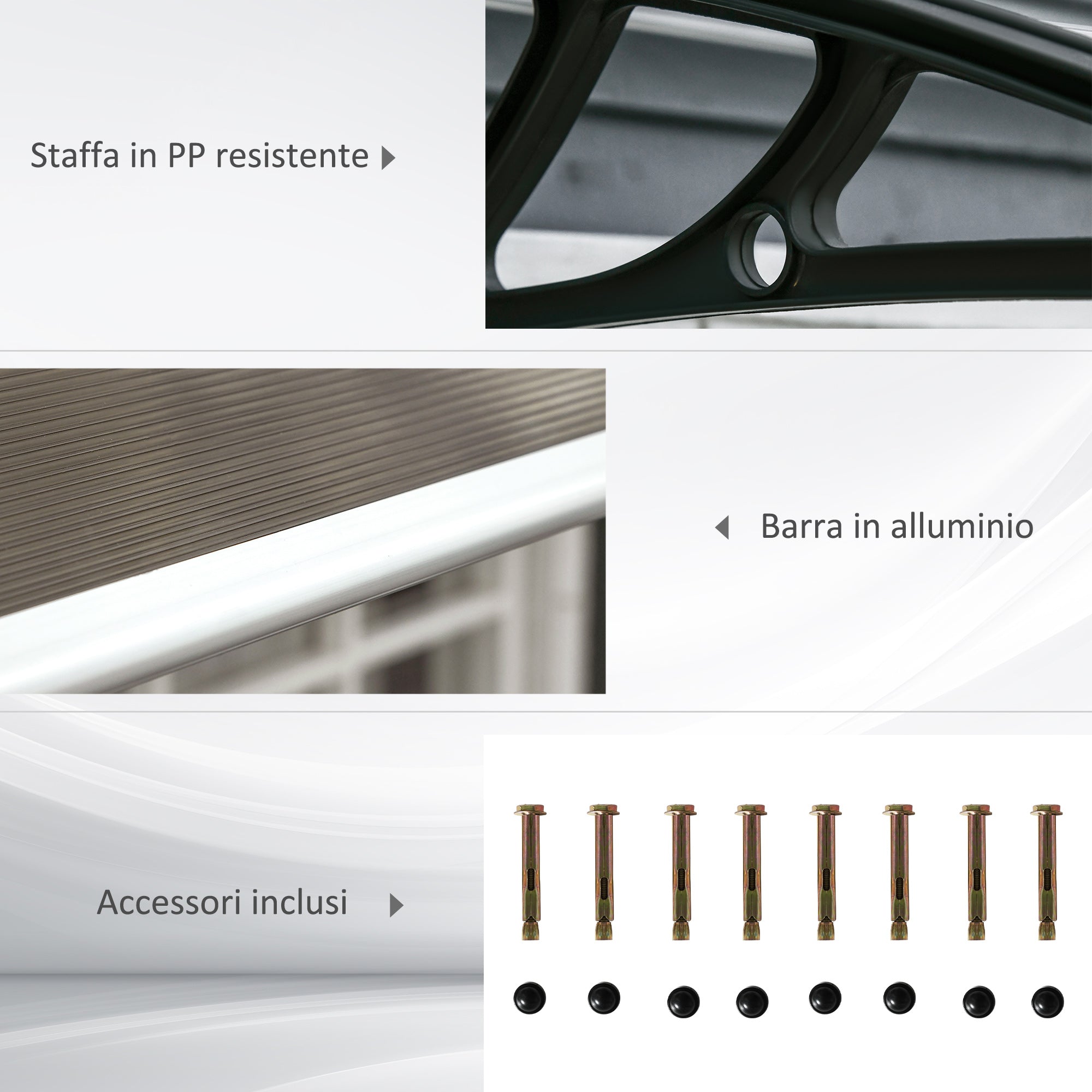 Outdoor Canopy for Windows and Doors, in Polycarbonate and Aluminum, 200x100x26 cm, Brown - Borge' Group Limited