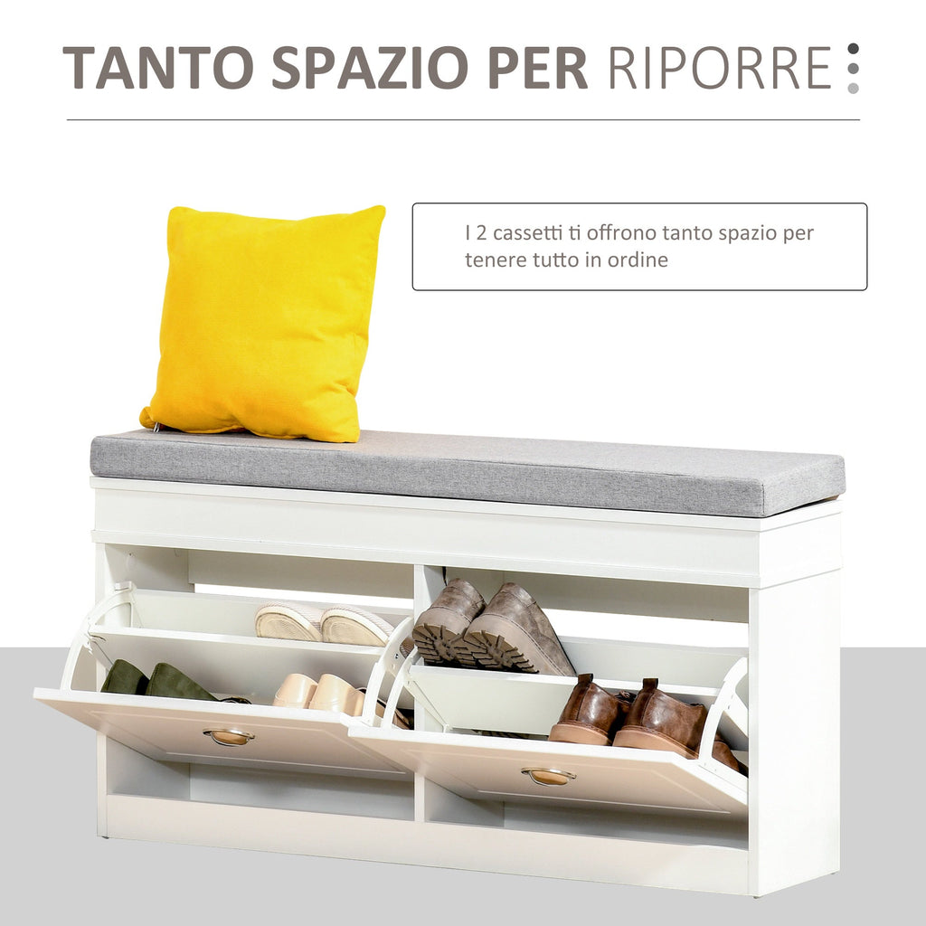 Belga Scarpage Wooden Wooden Wooden, 2 drawers and adjustable shelf 104x24x55cm, White - Borgè