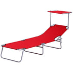 Outsunny folding garden deckchair with adjustable roof and backrest reclining at 4 levels, red - Borgè