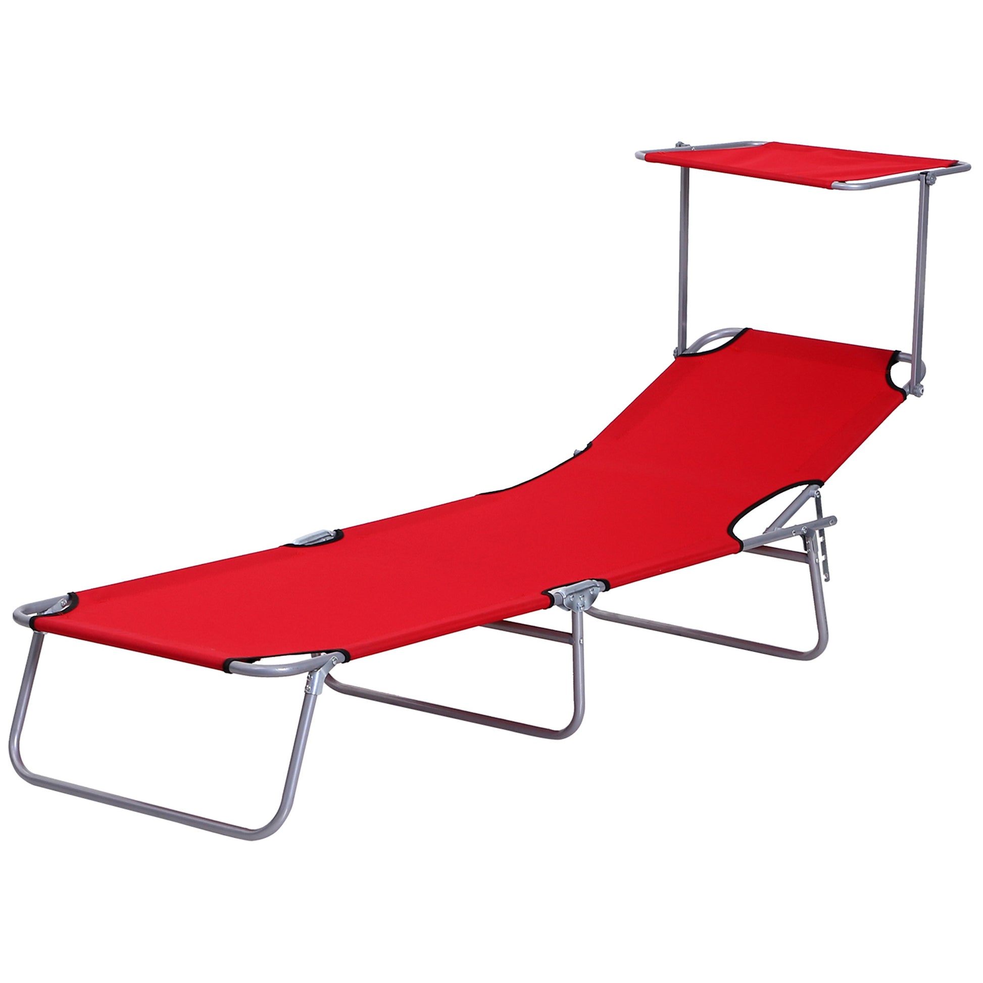 Outsunny folding garden deckchair with adjustable roof and backrest reclining at 4 levels, red - Borgè