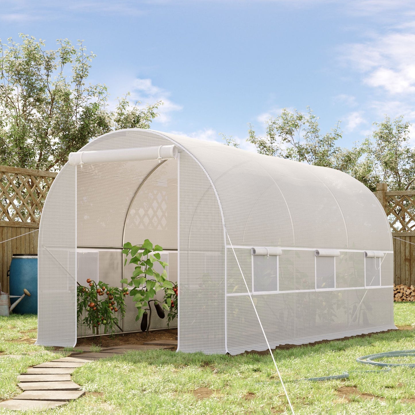 Outsunny Serra Tunnel with galvanized steel structure and polyethylene sheet 6 white roller shutters white 4 x 2 x 2 m - Borgè