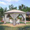 Pop Up Gazebo, Double Roof Foldable Canopy Tent with Zippered Mesh Sidewalls, Height Adjustable and Carrying Bag, Event Tent for Patio Garden Backyard, Beige 330x330x288cm - Borge' Group Limited