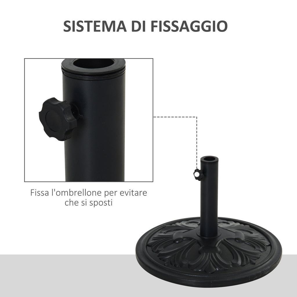 Round Umbrella Base Ø48x34 cm in 13kg Plastic for Ø35/38/48 mm Poles, Black - Borge' Group Limited