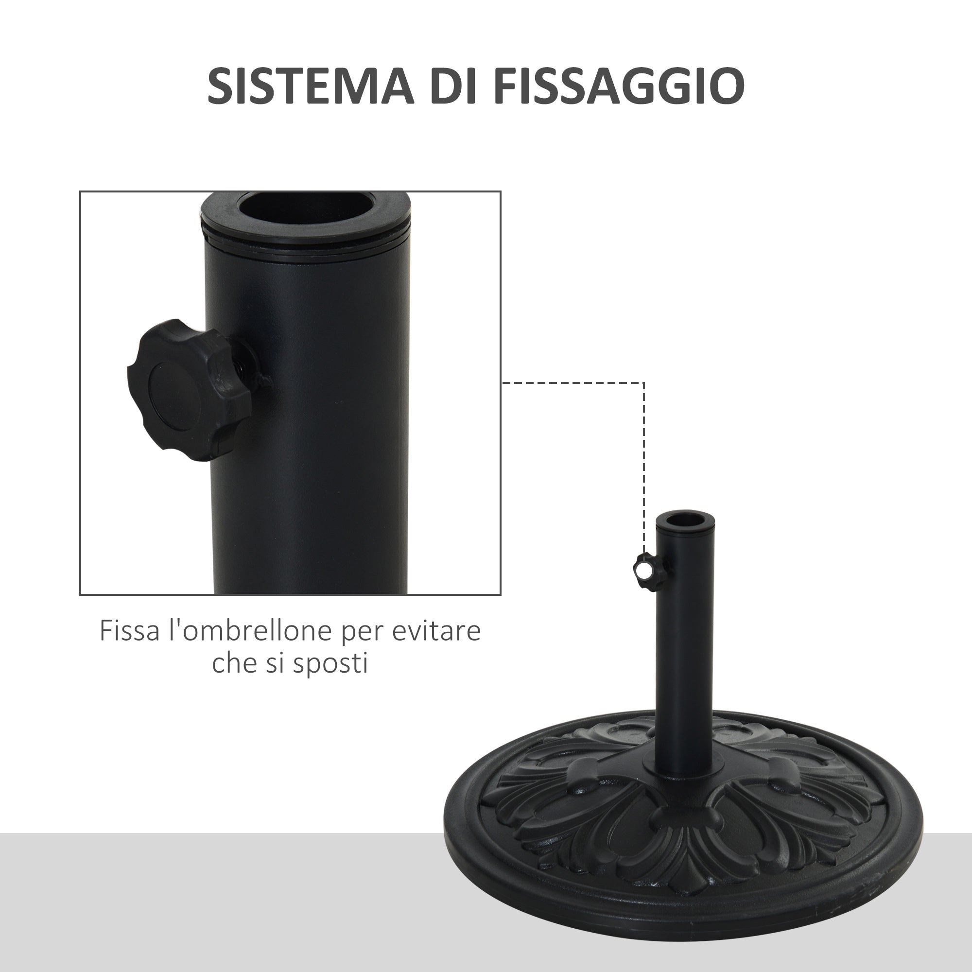 Round Umbrella Base Ø48x34 cm in 13kg Plastic for Ø35/38/48 mm Poles, Black - Borge' Group Limited