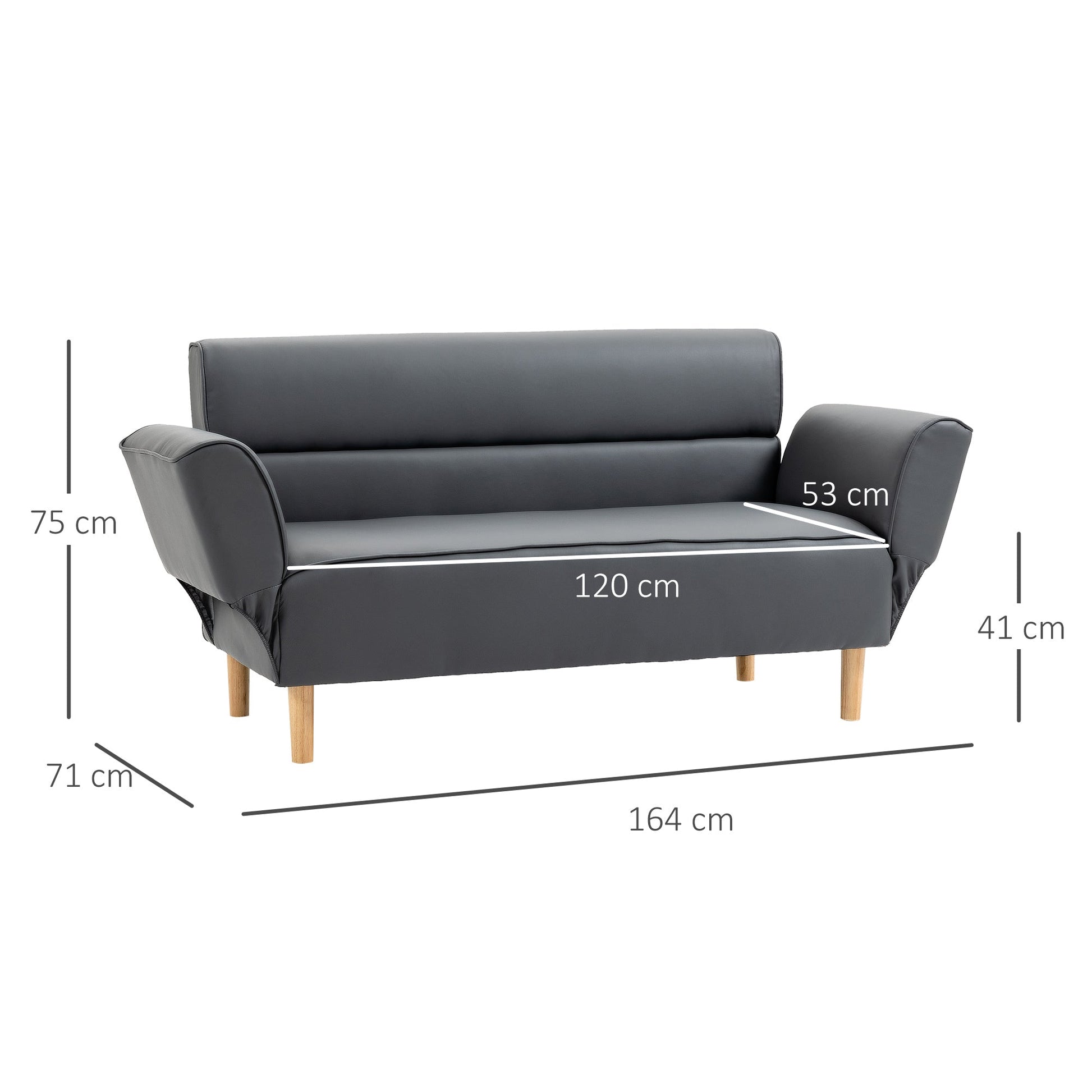 Grey 2 Seater Sofa with adjustable armrest (164x71x75cm ) - Borgè