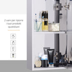 steel bathroom mirror with door and container with 2 shelves, 55x14x30cm - Borgè