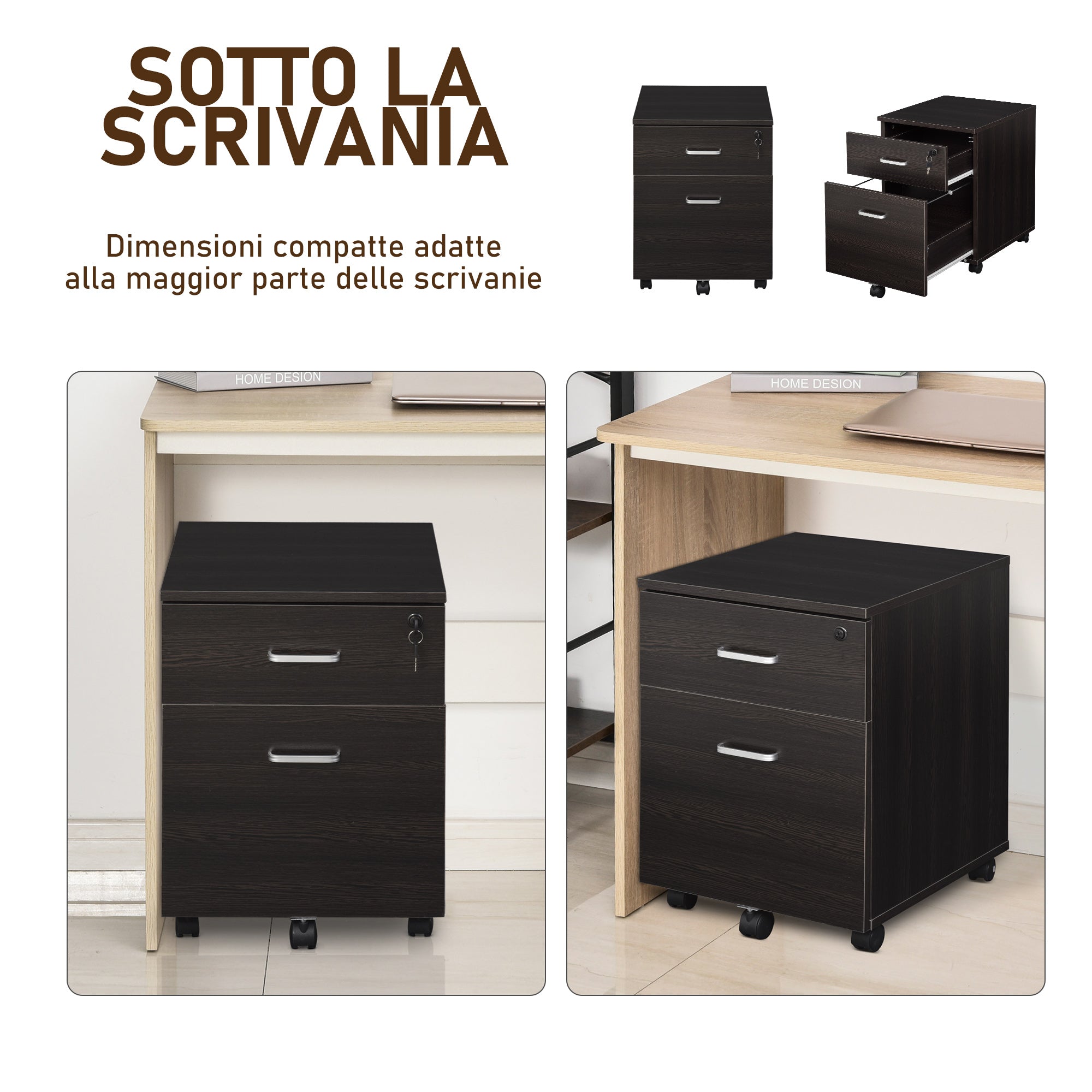 Vadetto chest of drawer with black wooden office with 2 drawers 40 x 44 x 54.6cm - Borgè