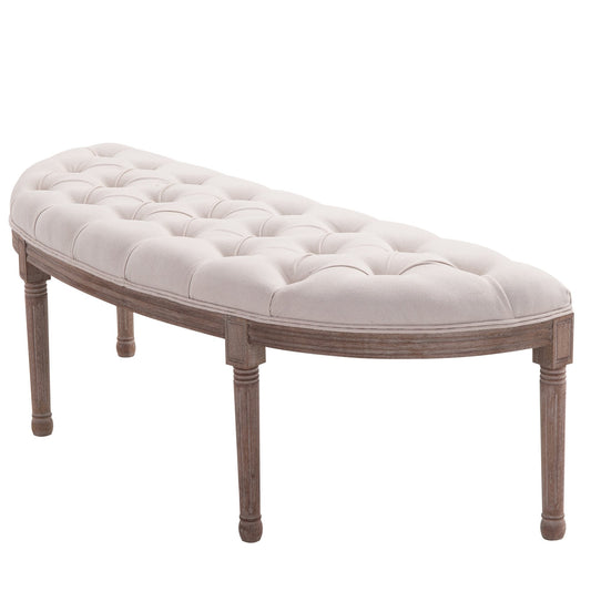 semicircular fundalet with wooden structure and chesterfield style padding beige 140.5x51x48cm